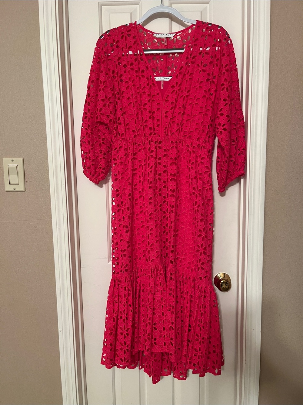 Trina Turk Eyelet Midi Dress - Hot Pink